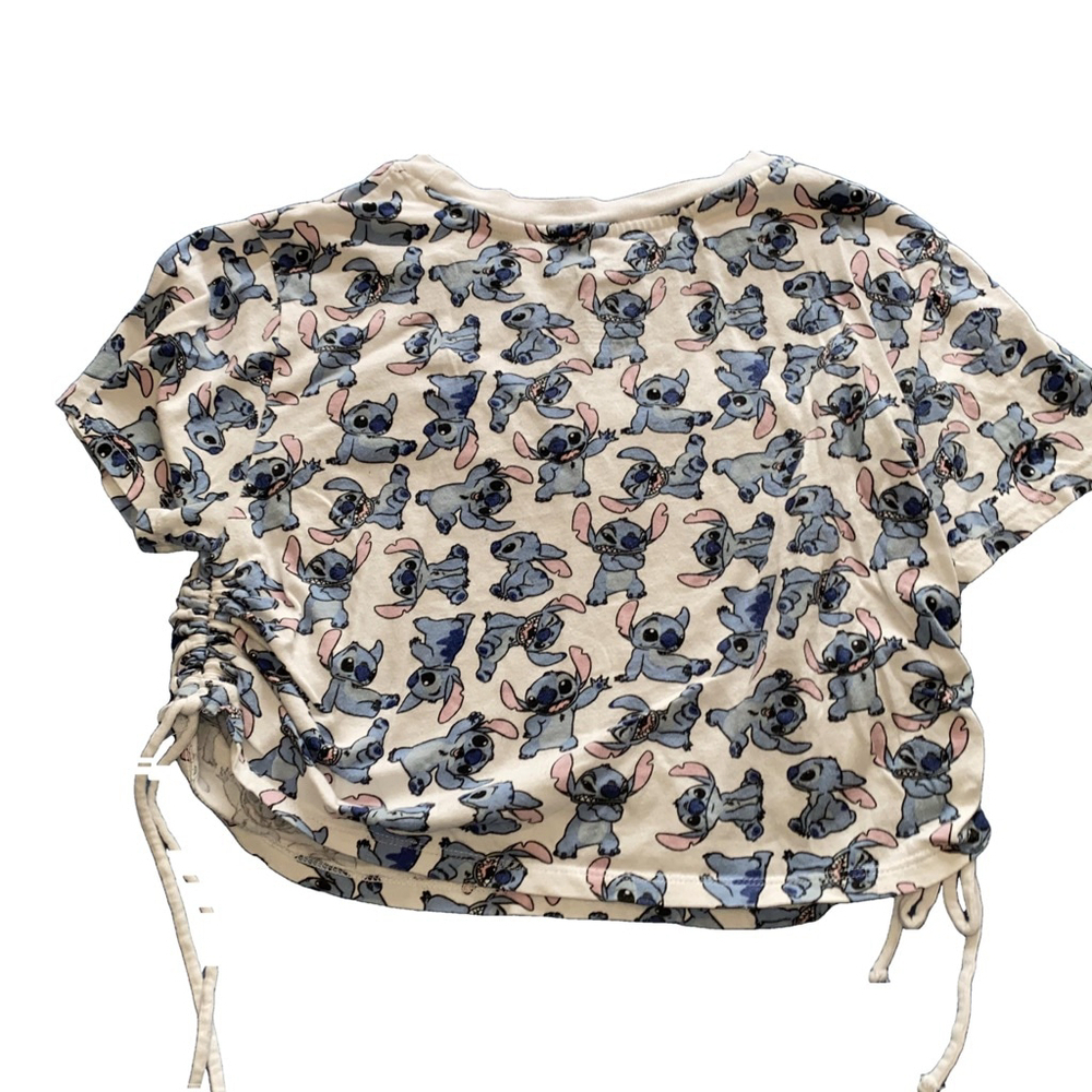 Girls Disney Stitch Cropped T-shirt with drawstrings Size M White Blue - Picture 2 of 3
